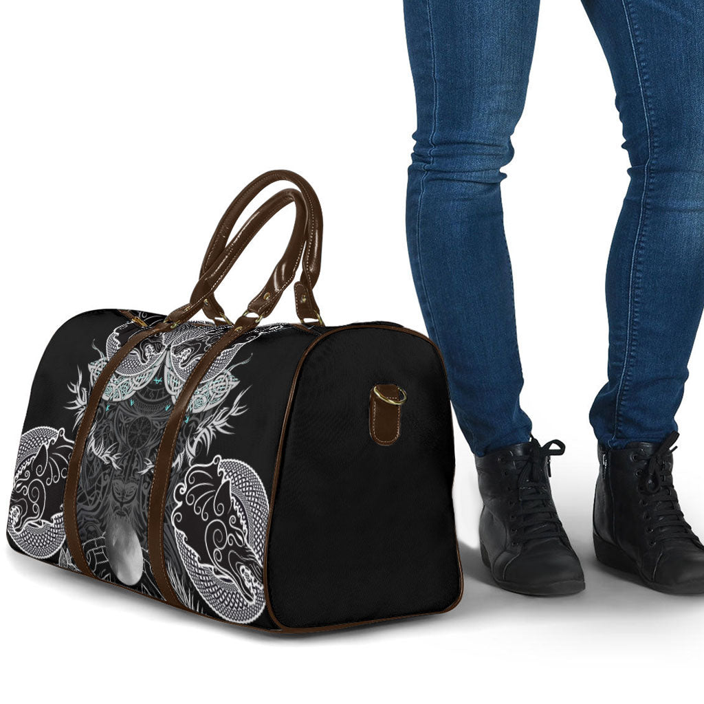 Viking Odin Ravens Wolves Vegvisir Travel Bag Nordic Knotwork Mythology Engraving Style