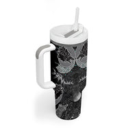 Viking Odin Ravens Wolves Vegvisir Tumbler With Handle Nordic Knotwork Mythology Engraving Style