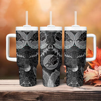Viking Odin Ravens Wolves Vegvisir Tumbler With Handle Nordic Knotwork Mythology Engraving Style