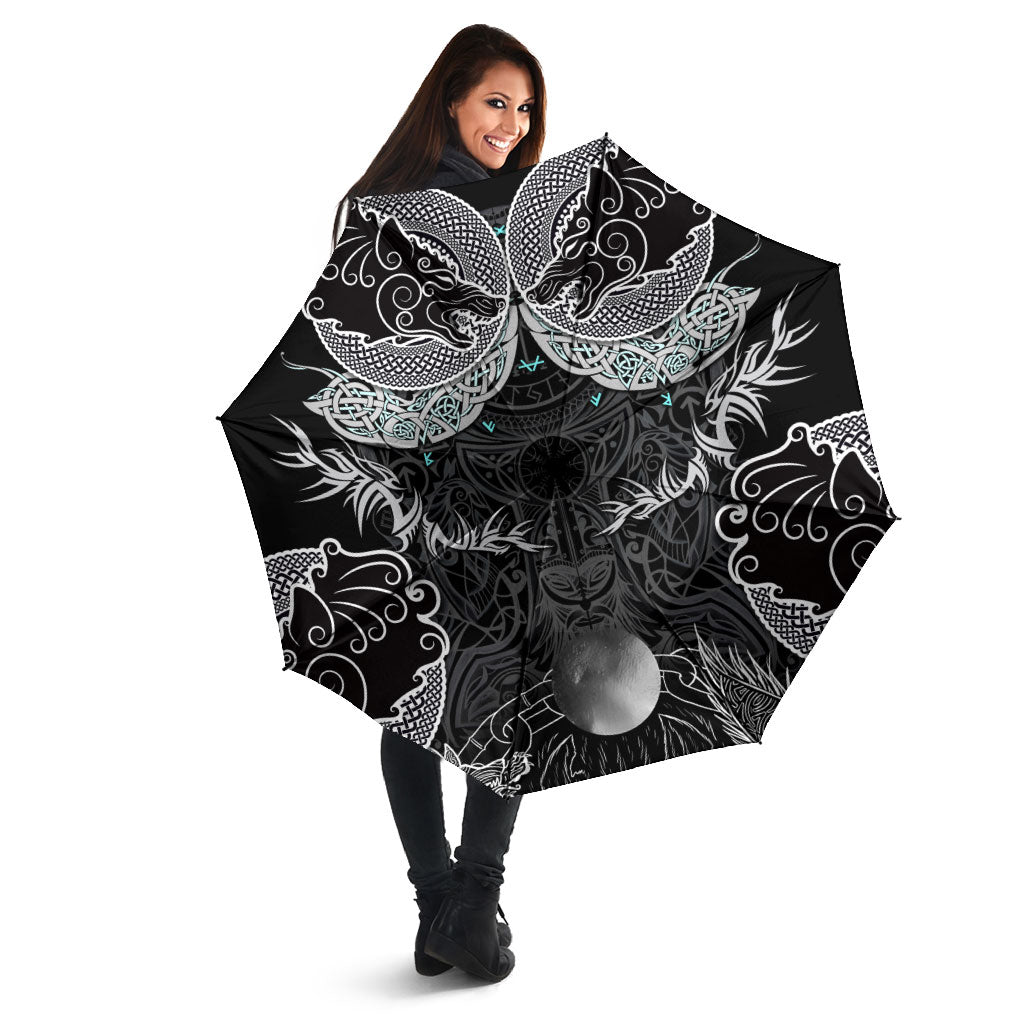 Viking Odin Ravens Wolves Vegvisir Umbrella Nordic Knotwork Mythology Engraving Style