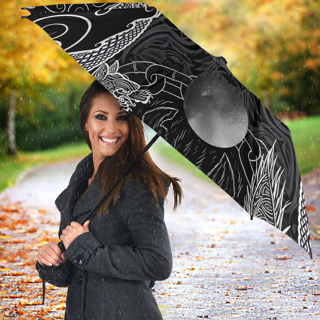 Viking Odin Ravens Wolves Vegvisir Umbrella Nordic Knotwork Mythology Engraving Style