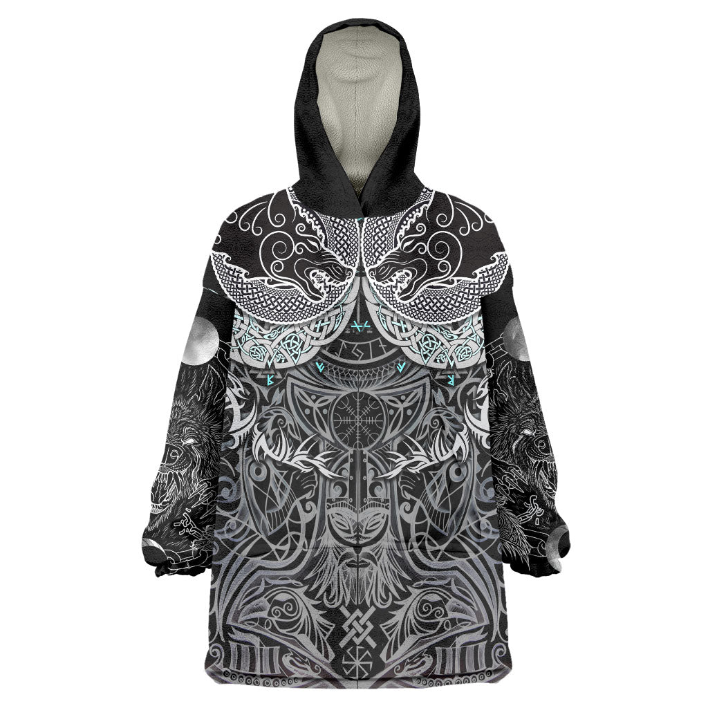 Viking Odin Ravens Wolves Vegvisir Wearable Blanket Hoodie Nordic Knotwork Mythology Engraving Style