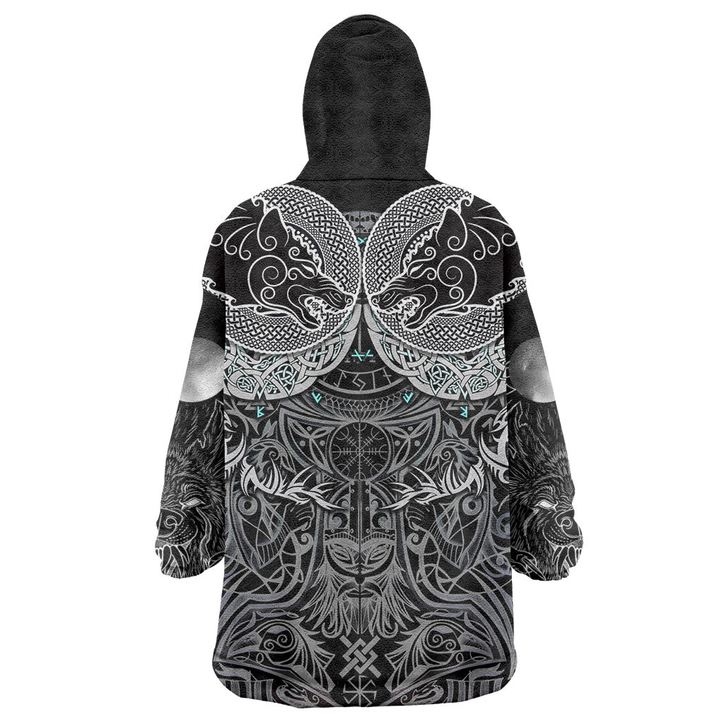 Viking Odin Ravens Wolves Vegvisir Wearable Blanket Hoodie Nordic Knotwork Mythology Engraving Style