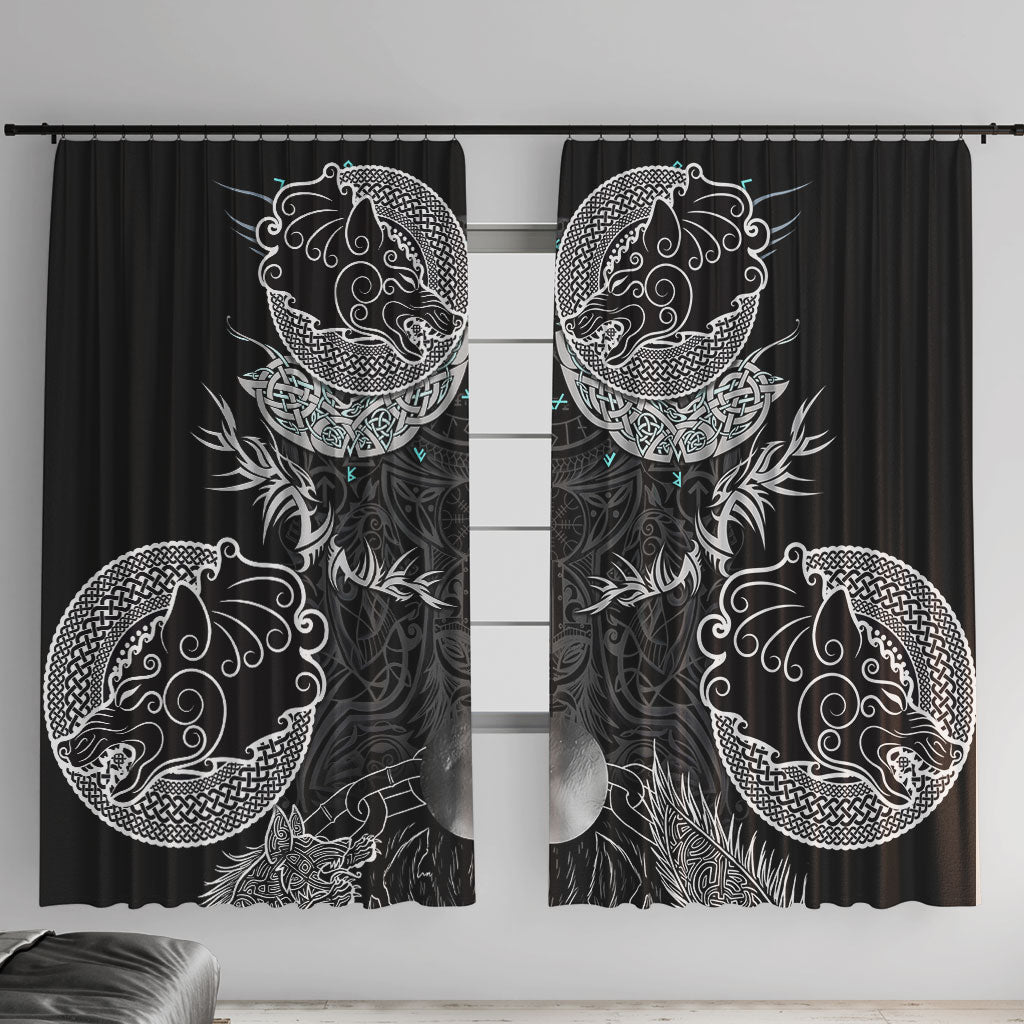 Viking Odin Ravens Wolves Vegvisir Window Curtain Nordic Knotwork Mythology Engraving Style