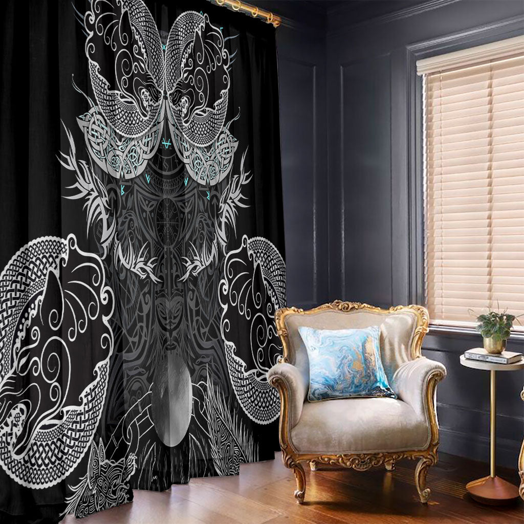 Viking Odin Ravens Wolves Vegvisir Window Curtain Nordic Knotwork Mythology Engraving Style