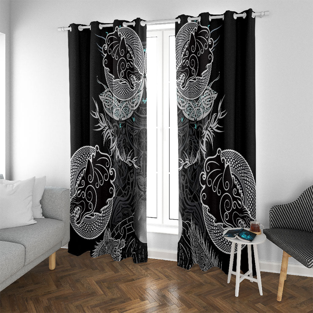 Viking Odin Ravens Wolves Vegvisir Window Curtain Nordic Knotwork Mythology Engraving Style