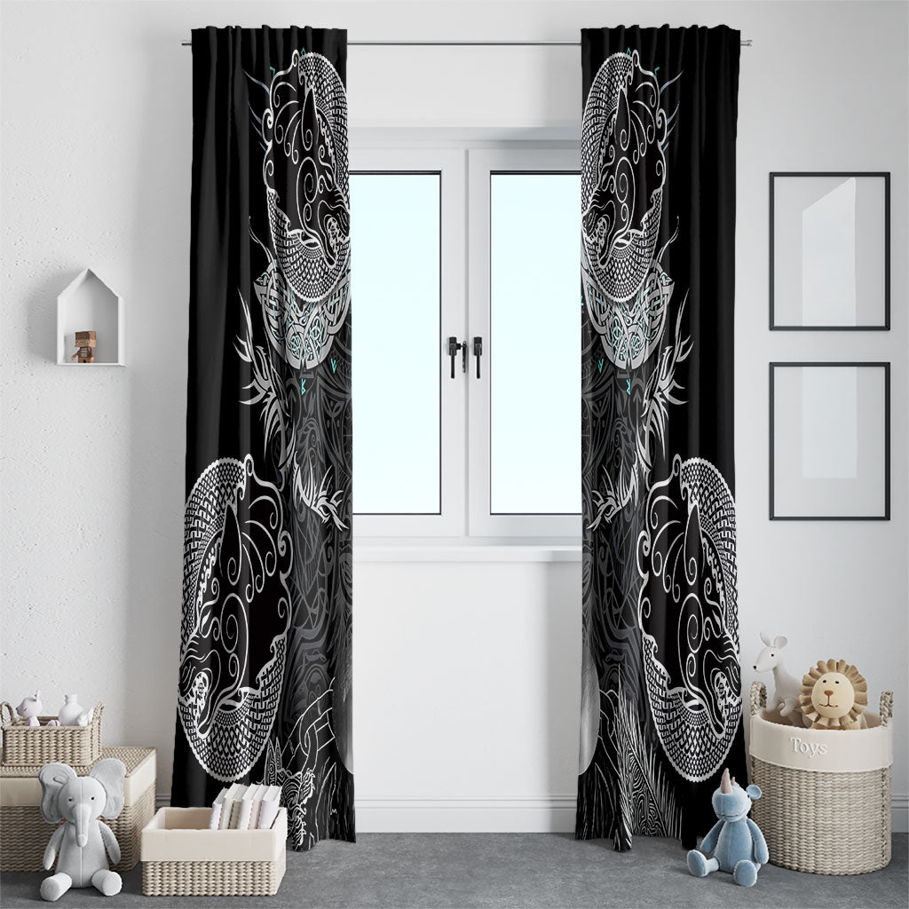 Viking Odin Ravens Wolves Vegvisir Window Curtain Nordic Knotwork Mythology Engraving Style
