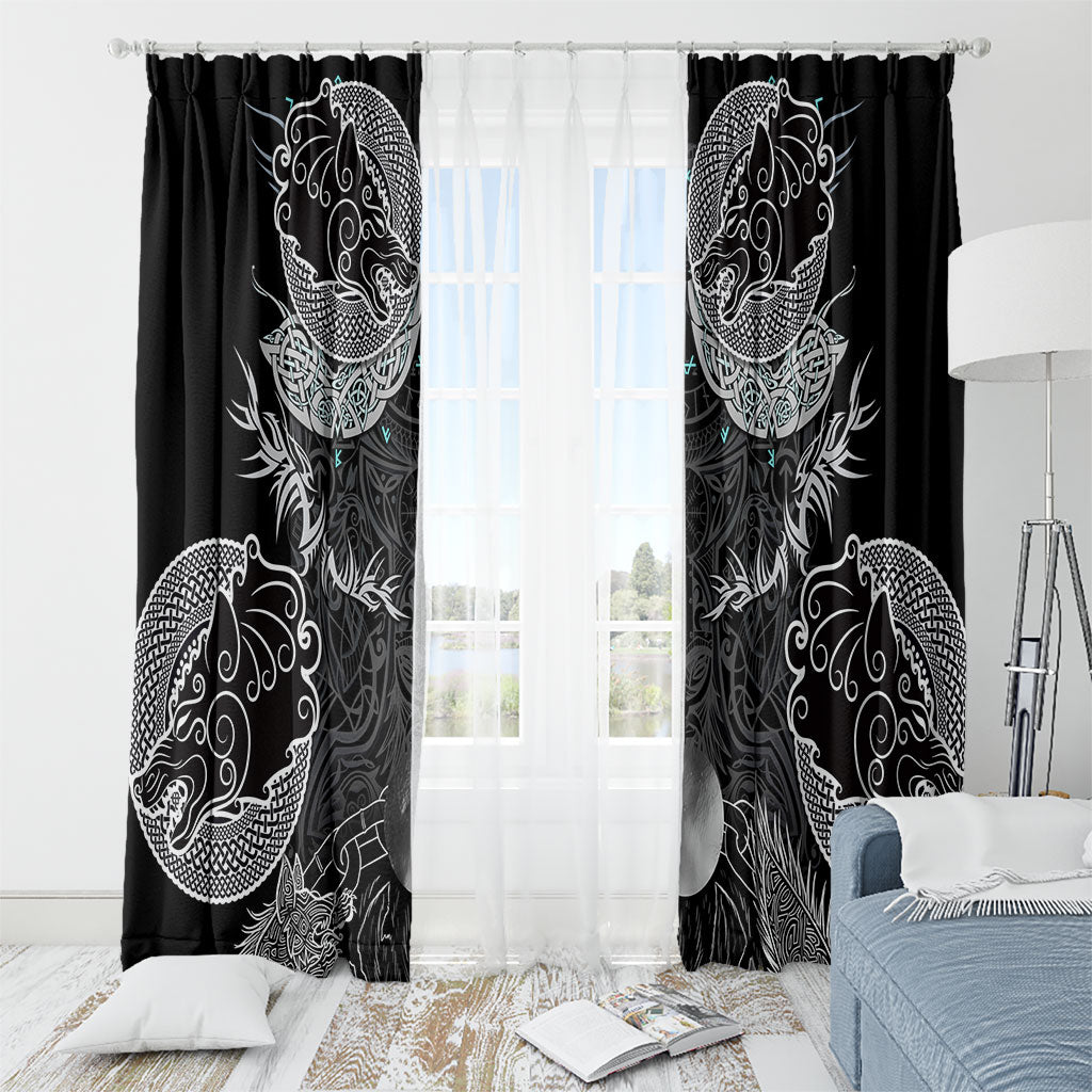Viking Odin Ravens Wolves Vegvisir Window Curtain Nordic Knotwork Mythology Engraving Style