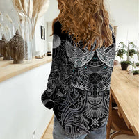 Viking Odin Ravens Wolves Vegvisir Women Casual Shirt Nordic Knotwork Mythology Engraving Style
