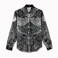 Viking Odin Ravens Wolves Vegvisir Women Casual Shirt Nordic Knotwork Mythology Engraving Style
