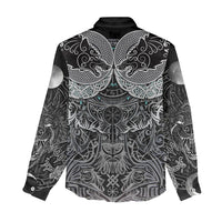 Viking Odin Ravens Wolves Vegvisir Women Casual Shirt Nordic Knotwork Mythology Engraving Style