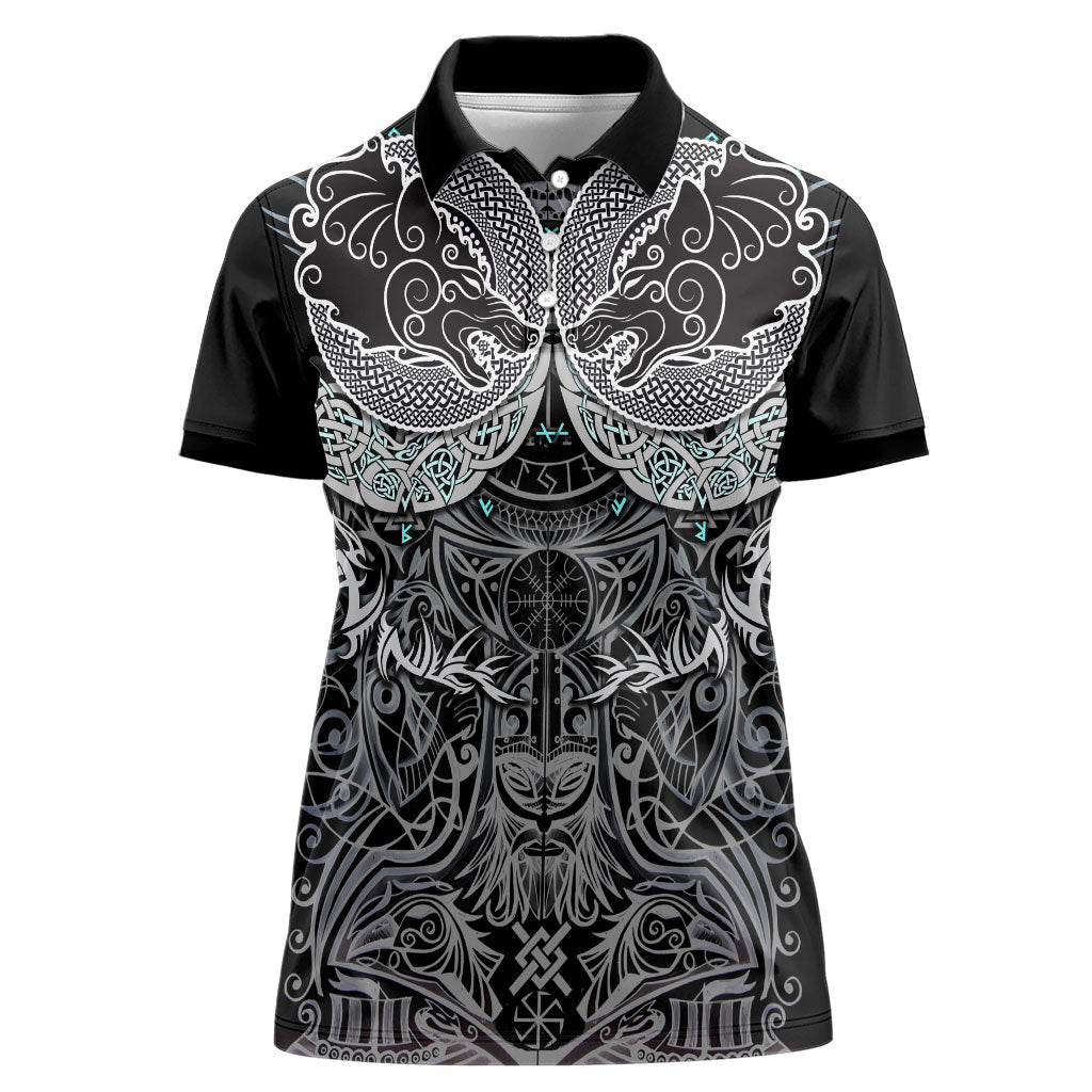 Viking Odin Ravens Wolves Vegvisir Women Polo Shirt Nordic Knotwork Mythology Engraving Style