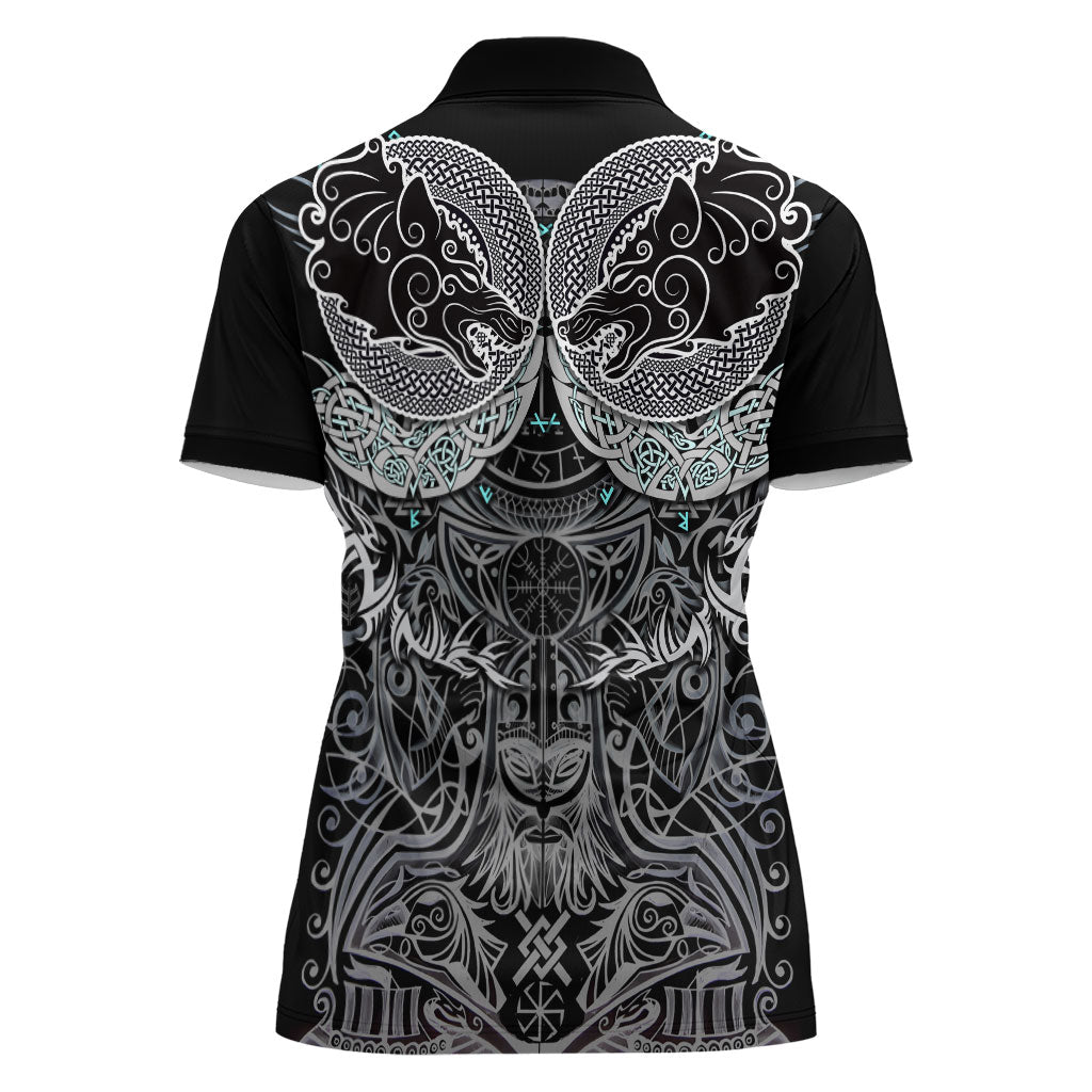 Viking Odin Ravens Wolves Vegvisir Women Polo Shirt Nordic Knotwork Mythology Engraving Style