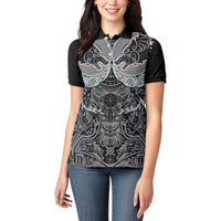 Viking Odin Ravens Wolves Vegvisir Women Polo Shirt Nordic Knotwork Mythology Engraving Style