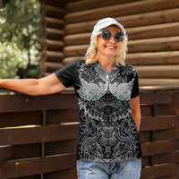 Viking Odin Ravens Wolves Vegvisir Women Polo Shirt Nordic Knotwork Mythology Engraving Style