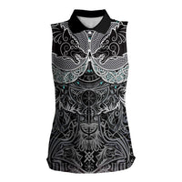 Viking Odin Ravens Wolves Vegvisir Women Sleeveless Polo Shirt Nordic Knotwork Mythology Engraving Style