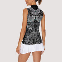 Viking Odin Ravens Wolves Vegvisir Women Sleeveless Polo Shirt Nordic Knotwork Mythology Engraving Style