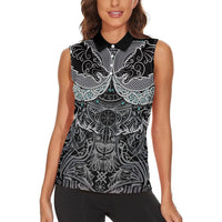 Viking Odin Ravens Wolves Vegvisir Women Sleeveless Polo Shirt Nordic Knotwork Mythology Engraving Style