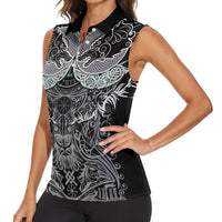Viking Odin Ravens Wolves Vegvisir Women Sleeveless Polo Shirt Nordic Knotwork Mythology Engraving Style