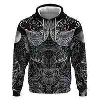 Viking Odin Ravens Wolves Vegvisir Zip Hoodie Nordic Knotwork Mythology Engraving Style
