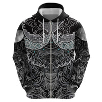 Viking Odin Ravens Wolves Vegvisir Zip Hoodie Nordic Knotwork Mythology Engraving Style
