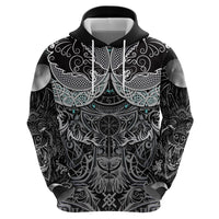 Viking Odin Ravens Wolves Vegvisir Zip Hoodie Nordic Knotwork Mythology Engraving Style