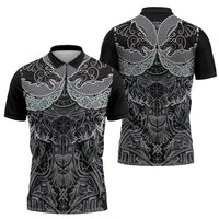 Viking Odin Ravens Wolves Vegvisir Zipper Polo Shirt Nordic Knotwork Mythology Engraving Style