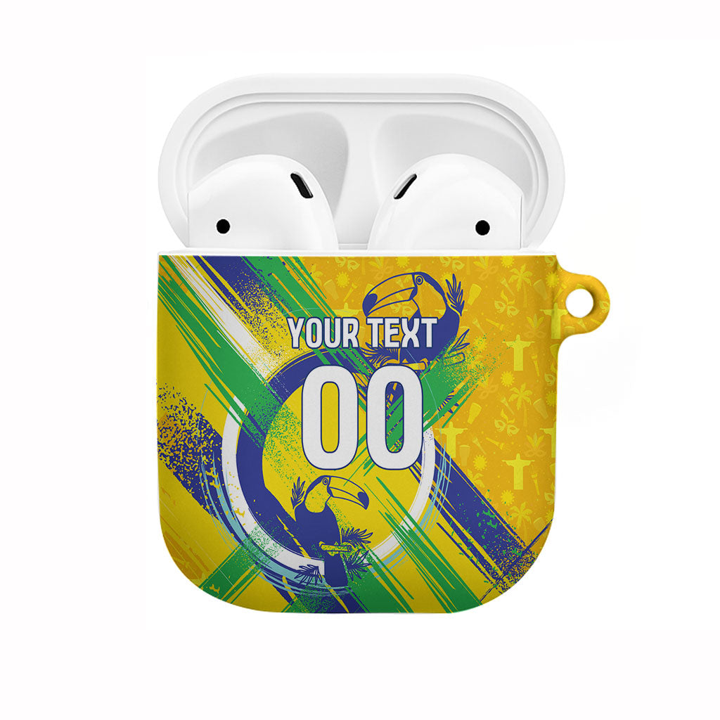 Personalized Brazil Soccer Football Jaguar AirPods Case Christ The Redeeme - Soccer Mascot With Carnival Vibes