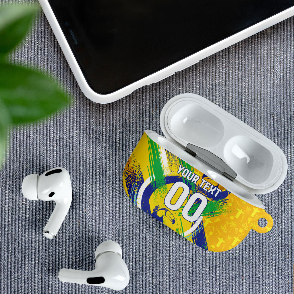 Personalized Brazil Soccer Football Jaguar AirPods Case Christ The Redeeme - Soccer Mascot With Carnival Vibes