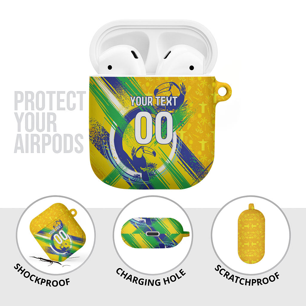 Personalized Brazil Soccer Football Jaguar AirPods Case Christ The Redeeme - Soccer Mascot With Carnival Vibes
