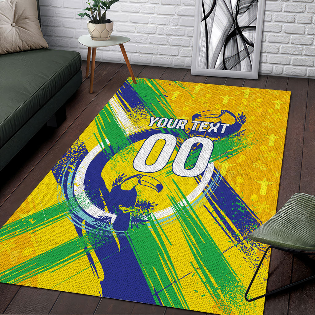 Personalized Brazil Soccer Football Jaguar Area Rug Christ The Redeeme - Soccer Mascot With Carnival Vibes