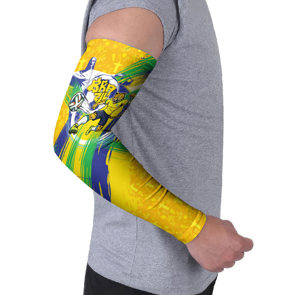 Personalized Brazil Soccer Football Jaguar Arm Sleeves Christ The Redeeme - Soccer Mascot With Carnival Vibes