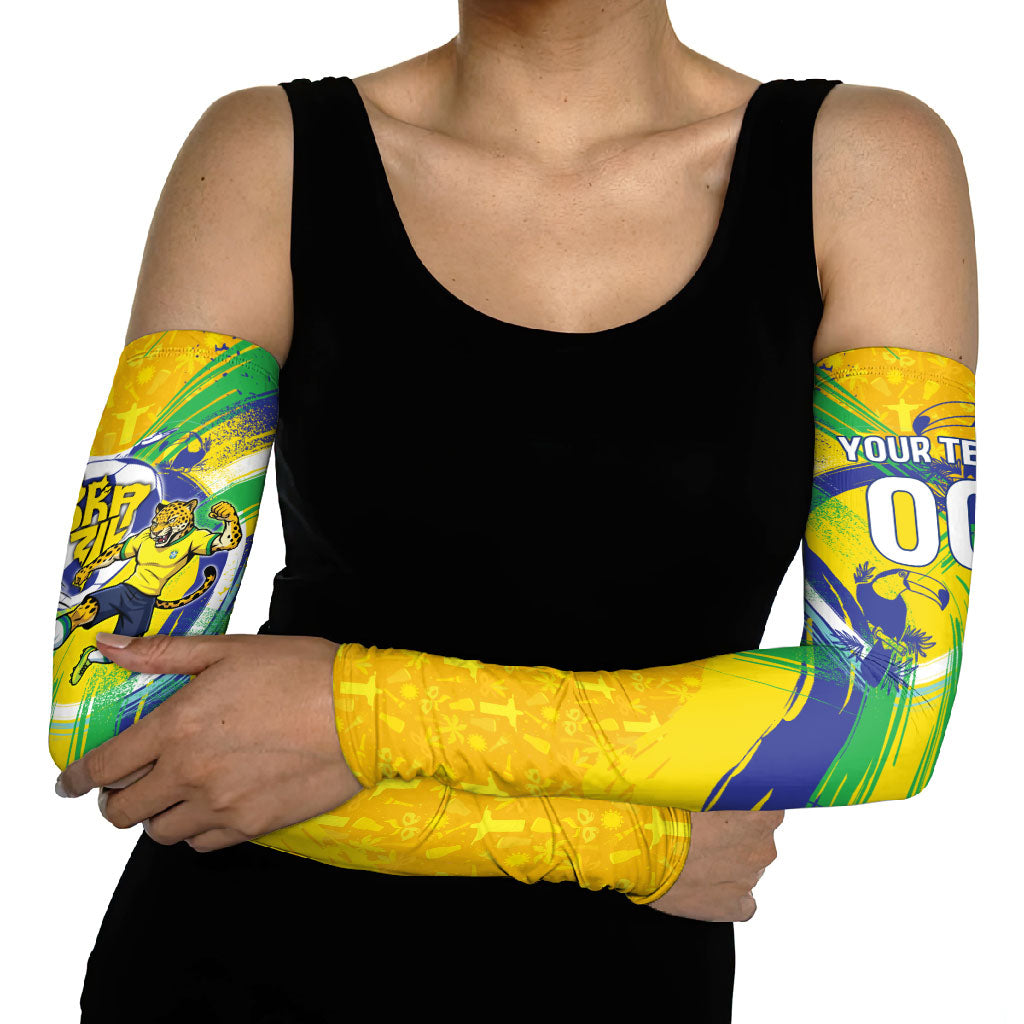 Personalized Brazil Soccer Football Jaguar Arm Sleeves Christ The Redeeme - Soccer Mascot With Carnival Vibes