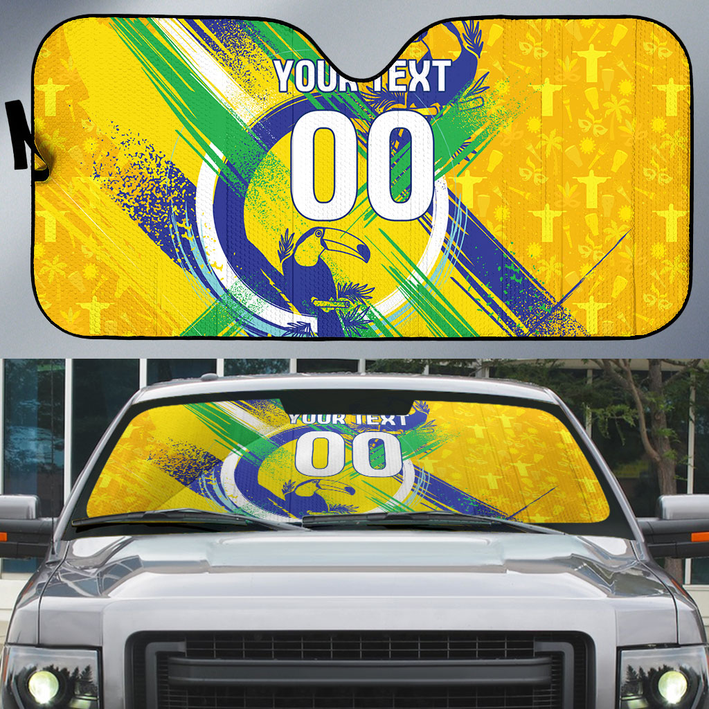 Personalized Brazil Soccer Football Jaguar Auto Sun Shade Christ The Redeeme - Soccer Mascot With Carnival Vibes