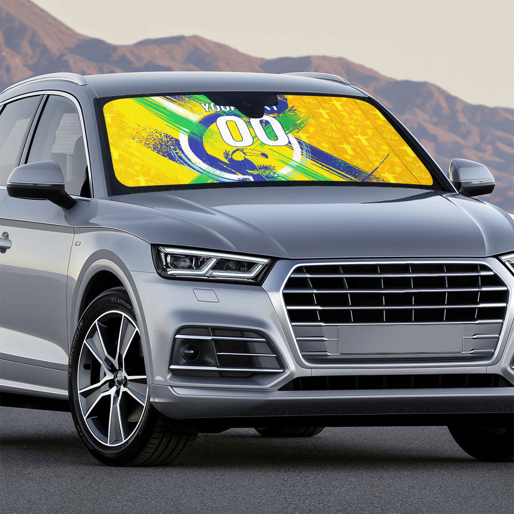 Personalized Brazil Soccer Football Jaguar Auto Sun Shade Christ The Redeeme - Soccer Mascot With Carnival Vibes