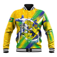 Personalized Brazil Soccer Football Jaguar Baseball Jacket Christ The Redeeme - Soccer Mascot With Carnival Vibes