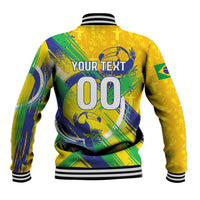 Personalized Brazil Soccer Football Jaguar Baseball Jacket Christ The Redeeme - Soccer Mascot With Carnival Vibes