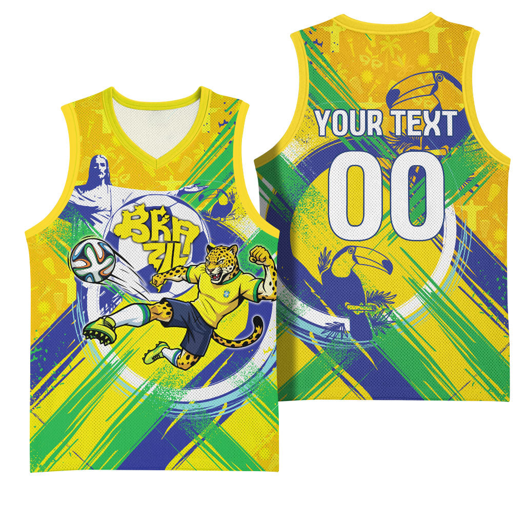 Personalized Brazil Soccer Football Jaguar Basketball Jersey Christ The Redeeme - Soccer Mascot With Carnival Vibes