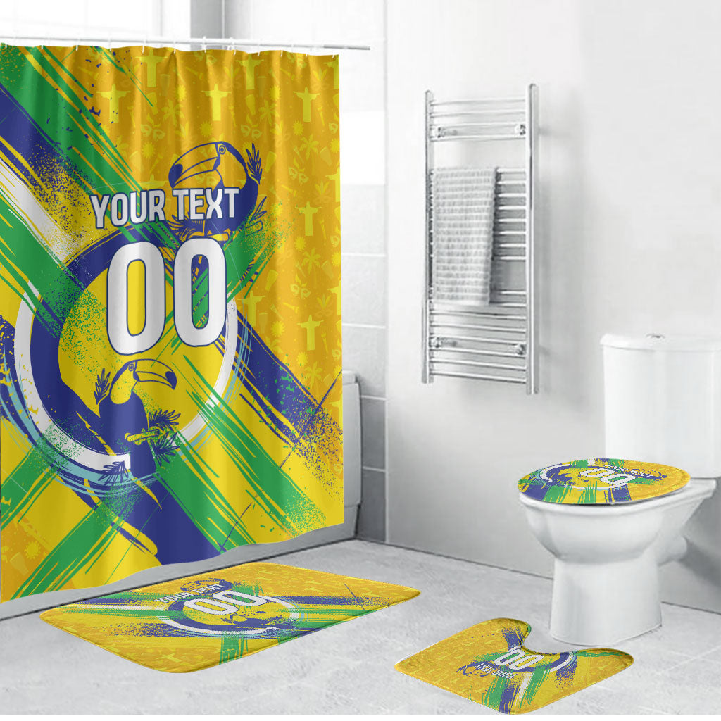 Personalized Brazil Soccer Football Jaguar Bathroom Set Christ The Redeeme - Soccer Mascot With Carnival Vibes