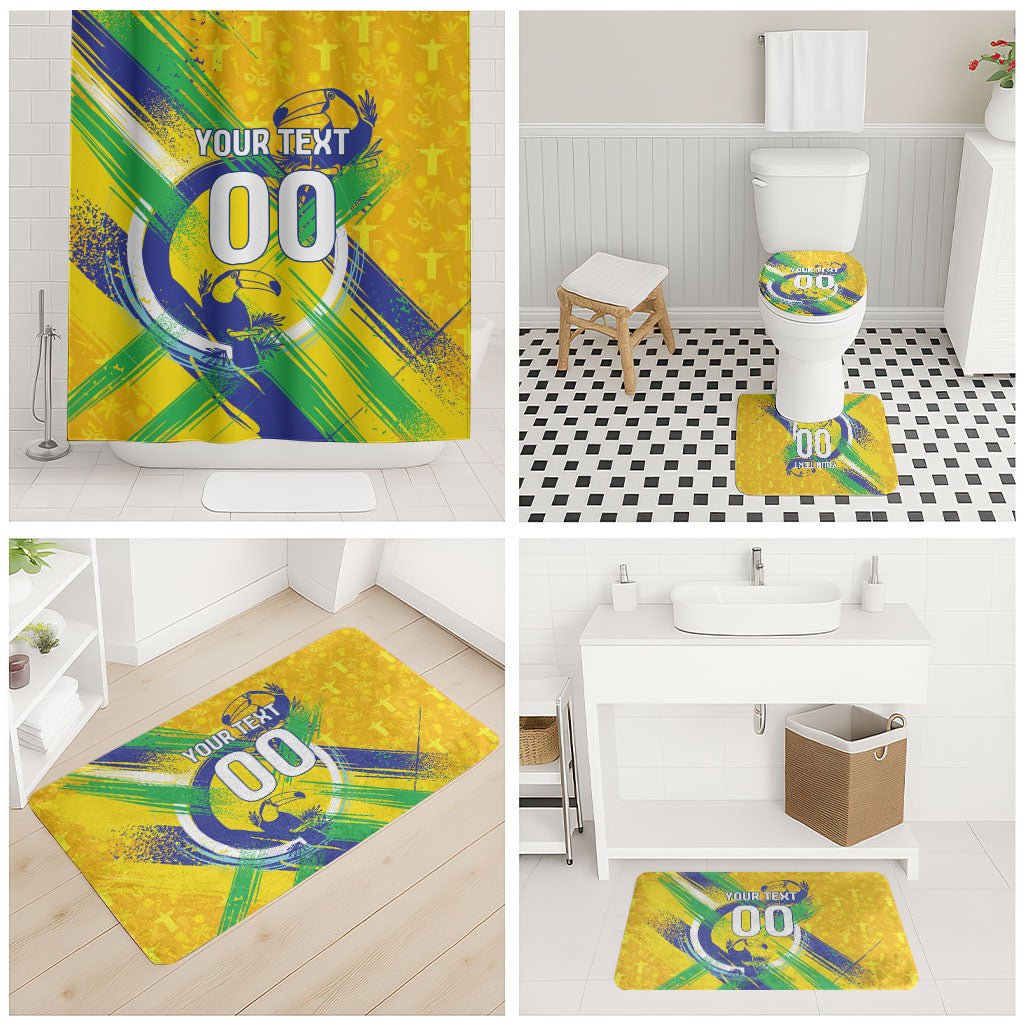 Personalized Brazil Soccer Football Jaguar Bathroom Set Christ The Redeeme - Soccer Mascot With Carnival Vibes
