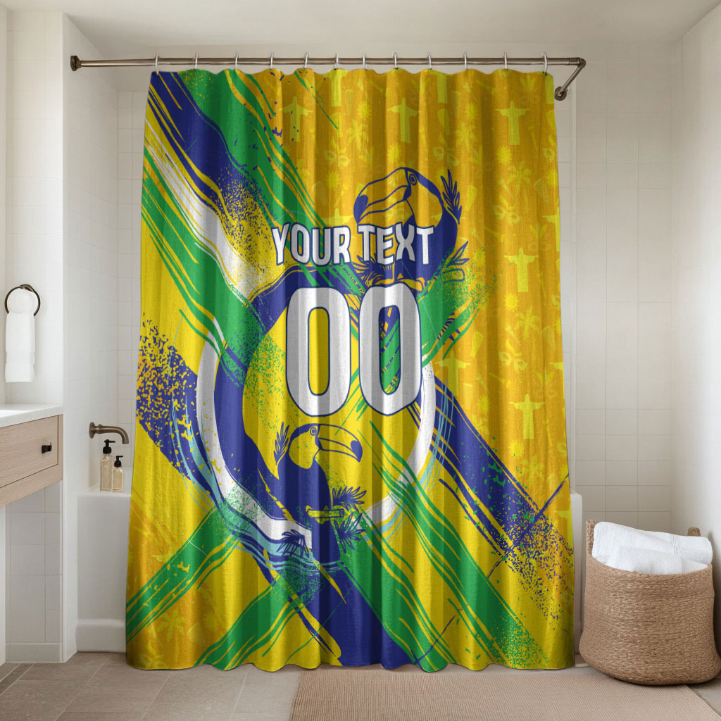 Personalized Brazil Soccer Football Jaguar Bathroom Set Christ The Redeeme - Soccer Mascot With Carnival Vibes