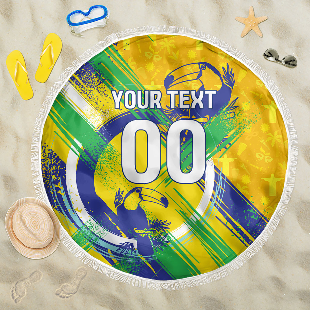 Personalized Brazil Soccer Football Jaguar Beach Blanket Christ The Redeeme - Soccer Mascot With Carnival Vibes