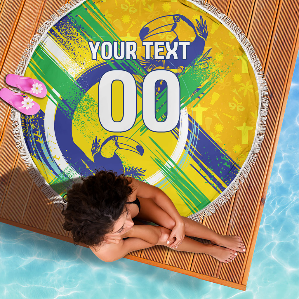Personalized Brazil Soccer Football Jaguar Beach Blanket Christ The Redeeme - Soccer Mascot With Carnival Vibes