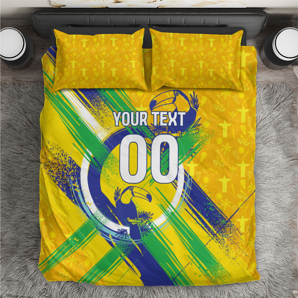 Personalized Brazil Soccer Football Jaguar Bedding Set Christ The Redeeme - Soccer Mascot With Carnival Vibes