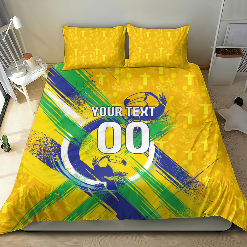 Personalized Brazil Soccer Football Jaguar Bedding Set Christ The Redeeme - Soccer Mascot With Carnival Vibes