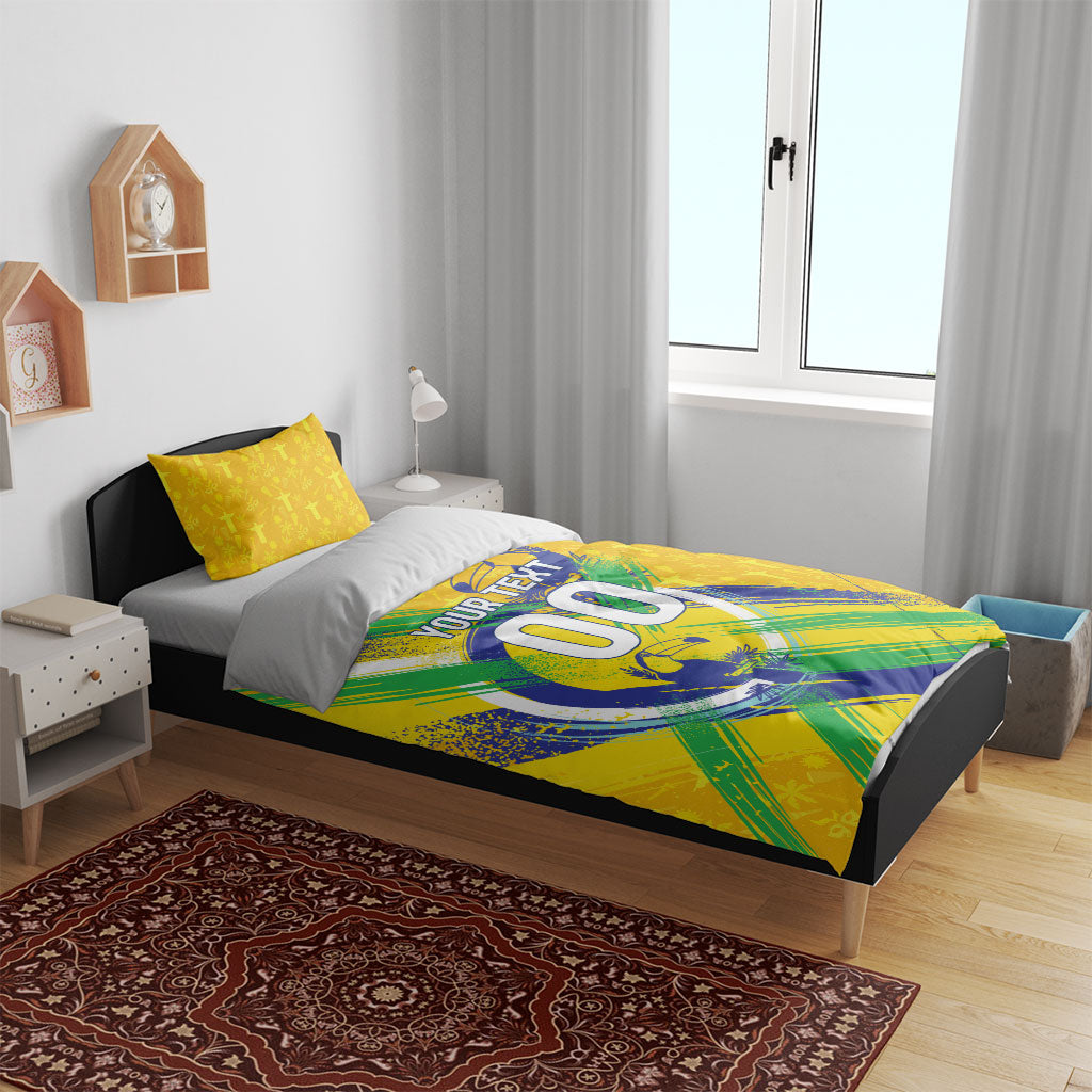 Personalized Brazil Soccer Football Jaguar Bedding Set Christ The Redeeme - Soccer Mascot With Carnival Vibes