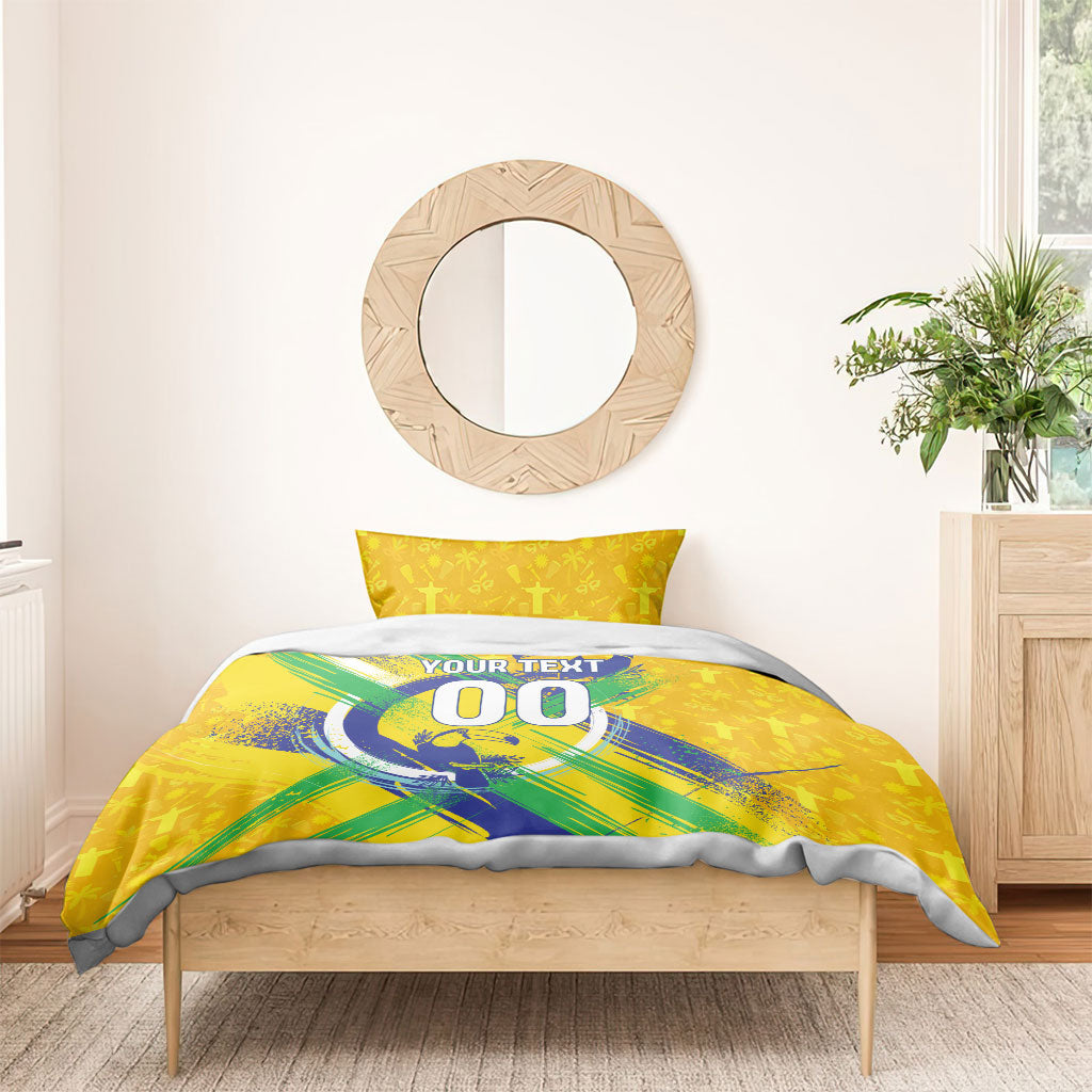 Personalized Brazil Soccer Football Jaguar Bedding Set Christ The Redeeme - Soccer Mascot With Carnival Vibes