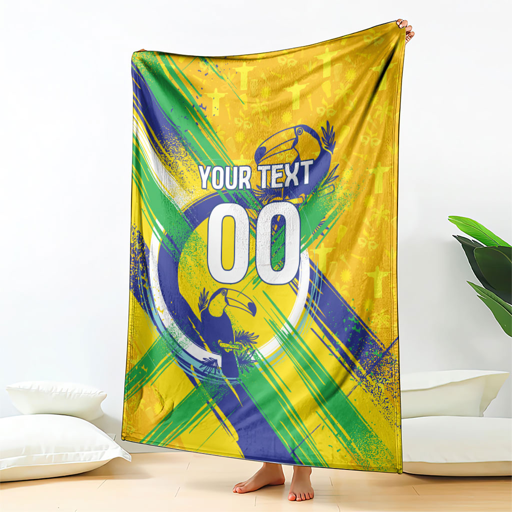 Personalized Brazil Soccer Football Jaguar Blanket Christ The Redeeme - Soccer Mascot With Carnival Vibes