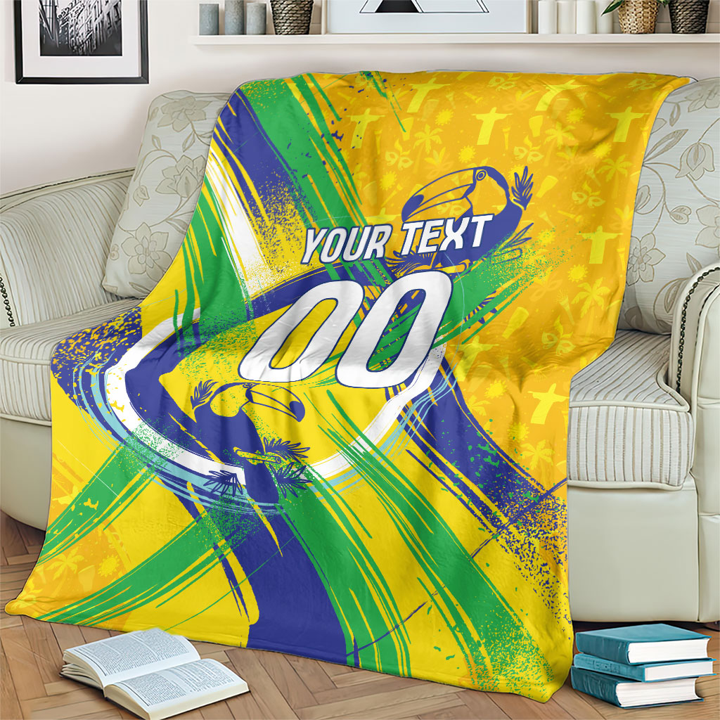 Personalized Brazil Soccer Football Jaguar Blanket Christ The Redeeme - Soccer Mascot With Carnival Vibes