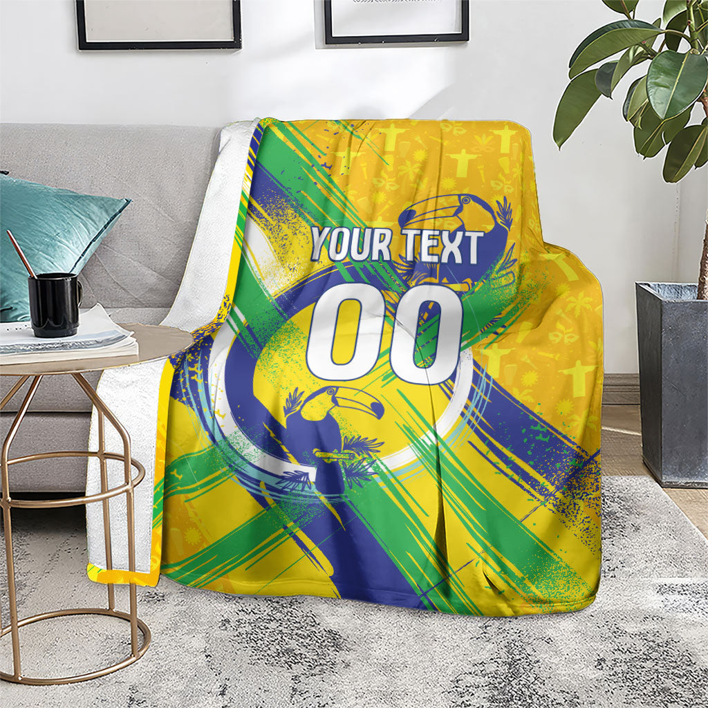 Personalized Brazil Soccer Football Jaguar Blanket Christ The Redeeme - Soccer Mascot With Carnival Vibes